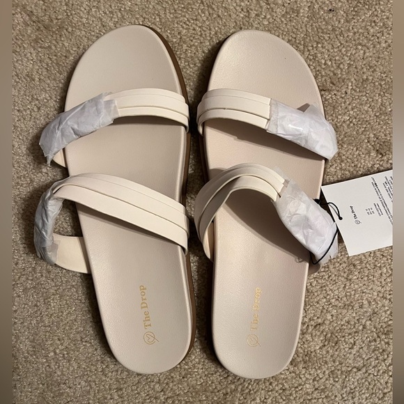 The Drop Shoes - NWT The Drop Cream Two Strap Slide Sandals Minimalist Flat Size 12